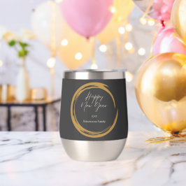 ハッピーニューイヤー文字金ゴールド染みリングダークグレー