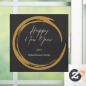 ハッピーニューイヤー文字金ゴールド染みリングダークグレー ウィンドウサイン (ホーム)