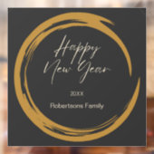 ハッピーニューイヤー文字金ゴールド染みリングダークグレー ウィンドウサイン (シート2)