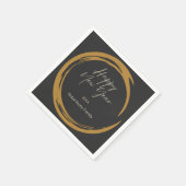 ハッピーニューイヤー文字金ゴールド染みリングダークグレー スタンダードカクテルナプキン (角)