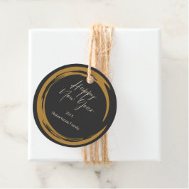 ハッピーニューイヤー文字金ゴールド染みリングダークグレー フェイバータグ