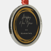 ハッピーニューイヤー文字金ゴールド染みリングダークグレー メタルオーナメント (右)