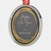 ハッピーニューイヤー文字金ゴールド染みリングダークグレー メタルオーナメント (左)