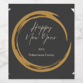 ハッピーニューイヤー文字金ゴールド染みリングダークグレー ワインラベル (シングルラベル)