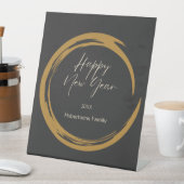 ハッピーニューイヤー文字金ゴールド染みリングダークグレー 台座サイン (インサイチュ)