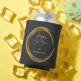 ハッピーニューイヤー文字金ゴールド染みリングダークグレー 缶クーラー