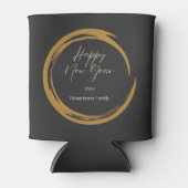 ハッピーニューイヤー文字金ゴールド染みリングダークグレー 缶クーラー (正面)