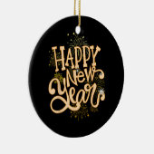 ハッピーニューイヤー新年イブパーティー女性男性の家族 セラミックオーナメント (右)