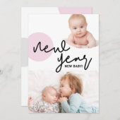 ハッピーニューイヤー新生児ガールピンク2番目の子 案内状 (正面/裏面)