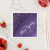 ハッピーニューイヤー星空の夜の紫のカスタムナプキン スタンダードカクテルナプキン (インサイチュ)