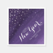 ハッピーニューイヤー星空の夜の紫のカスタムナプキン スタンダードカクテルナプキン (正面)