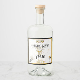 ハッピーニューイヤー時計、帽子、紙吹雪、カスタムチャンパ リキュールボトルラベル
