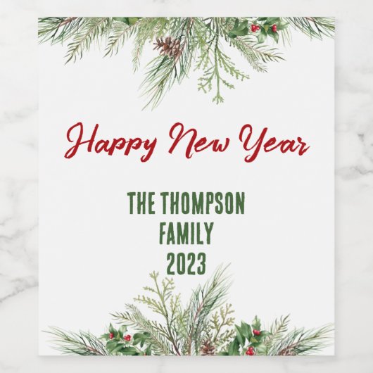 ハッピーニューイヤー枠の冬のウィースグリーティング ワインラベル (シングルラベル)