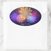 ハッピーニューイヤー楕円ステッカー 楕円形シール (バッグ)