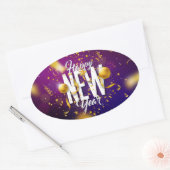 ハッピーニューイヤー楕円ステッカー 楕円形シール (封筒)