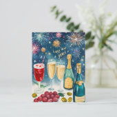 ハッピーニューイヤー水彩バブリー花火 シーズンポストカード (スタンド正面)