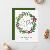 ハッピーニューイヤー水彩フローラリース ノートカード (正面/裏面インサイチュ)