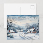 ハッピーニューイヤー水彩冬ヴィンテージ村 シーズンポストカード (正面/裏面)