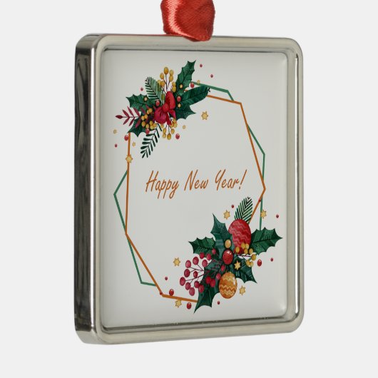 ハッピーニューイヤー水彩幾何学模様 メタルオーナメント (右)