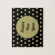 ハッピーニューイヤー水玉模様ジグソーパズル（黒）