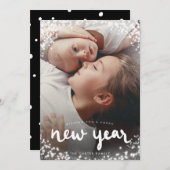 ハッピーニューイヤー白白熱［赤熱］光を放つ雪写真 シーズンカード (正面/裏面)