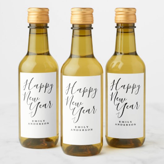 ハッピーニューイヤー白黒パーソナライズされたパーティー ワインラベル (ボトル)