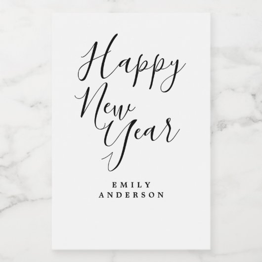 ハッピーニューイヤー白黒パーソナライズされたパーティー ワインラベル (シングルラベル)