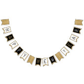 ハッピーニューイヤー白黒&金ゴールドグリッター バンティングフラッグ (全)