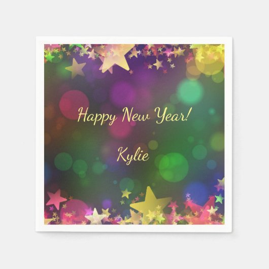 ハッピーニューイヤー紙吹雪スターカクテルナプキン スタンダードカクテルナプキン (正面)