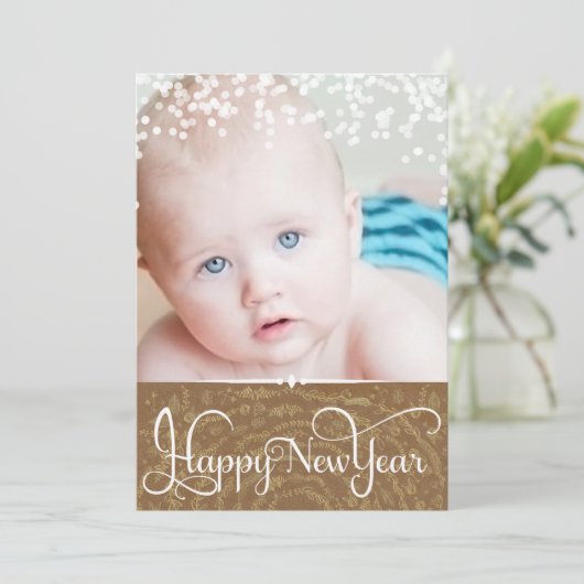 ハッピーニューイヤー素朴ウッドスパークルスタークリスマス シーズンカード (スタンド正面)