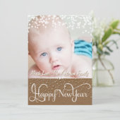 ハッピーニューイヤー素朴ウッドスパークルスタークリスマス 招待状 (スタンド正面)