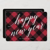 ハッピーニューイヤー素朴・バッファロー・プレイド・グリーティング シーズンカード (正面/裏面)