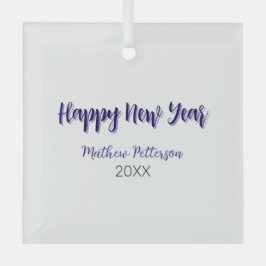 ハッピーニューイヤー紫ブラックの追加の名前の年のシンプル ガラスオーナメント