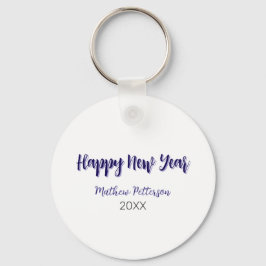 ハッピーニューイヤー紫ブラックの追加の名前の年のシンプル キーホルダー