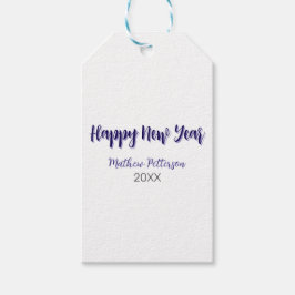 ハッピーニューイヤー紫ブラックの追加の名前の年のシンプル ギフトタグ