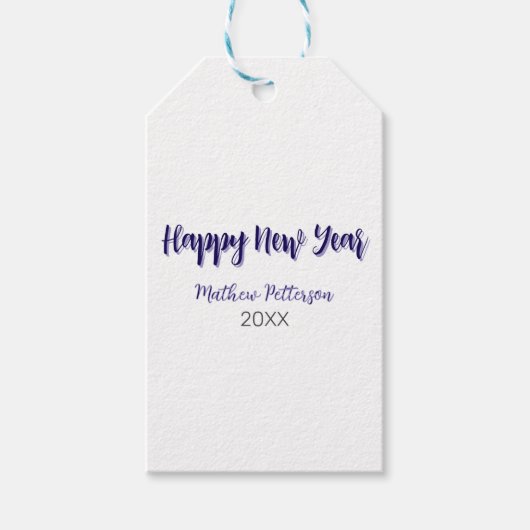 ハッピーニューイヤー紫ブラックの追加の名前の年のシンプル ギフトタグ (正面)