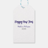 ハッピーニューイヤー紫ブラックの追加の名前の年のシンプル ギフトタグ (裏面)