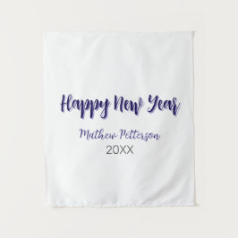 ハッピーニューイヤー紫ブラックの追加の名前の年のシンプル タペストリー