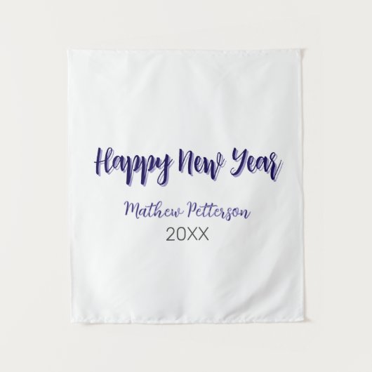 ハッピーニューイヤー紫ブラックの追加の名前の年のシンプル タペストリー (正面)