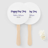 ハッピーニューイヤー紫ブラックの追加の名前の年のシンプル ハンドファン (正面&裏面)