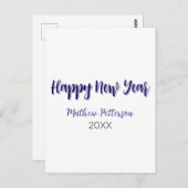 ハッピーニューイヤー紫ブラックの追加の名前の年のシンプル ポストカード (正面/裏面)