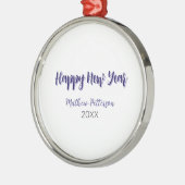 ハッピーニューイヤー紫ブラックの追加の名前の年のシンプル メタルオーナメント (左)