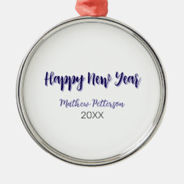 ハッピーニューイヤー紫ブラックの追加の名前の年のシンプル メタルオーナメント