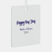 ハッピーニューイヤー紫ブラックの追加の名前の年のシンプル メタルオーナメント (正面右)