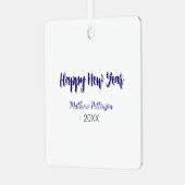 ハッピーニューイヤー紫ブラックの追加の名前の年のシンプル メタルオーナメント (正面左)