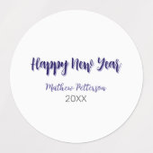 ハッピーニューイヤー紫ブラックの追加の名前の年のシンプル ラベル (デザイン2)