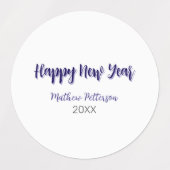 ハッピーニューイヤー紫ブラックの追加の名前の年のシンプル ラベル (デザイン1)