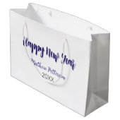 ハッピーニューイヤー紫ブラックの追加の名前の年のシンプル ラージペーパーバッグ (裏面アングル)
