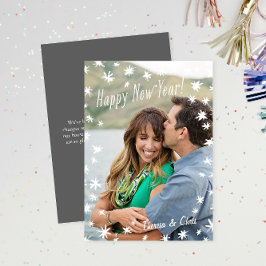 ハッピーニューイヤー絵を描スターホワイトフラットフォトカード 招待状