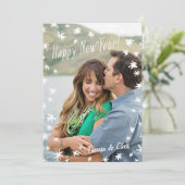 ハッピーニューイヤー絵を描スターホワイトフラットフォトカード 招待状 (スタンド正面)